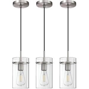 3-Pack Clear Glass Pendant Light, Brushed Nickel Finish‎ | New in Box